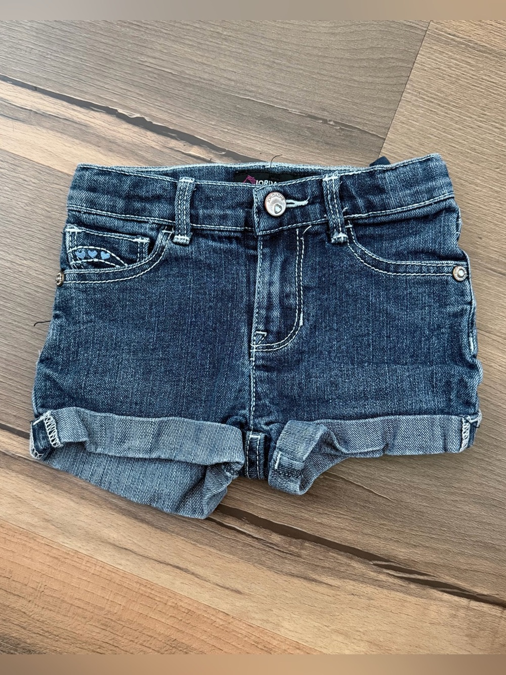 Jordache Toddler Girls' Cuffed Denim Shorts - Embroidered Heart Pockets - Sz. 3T